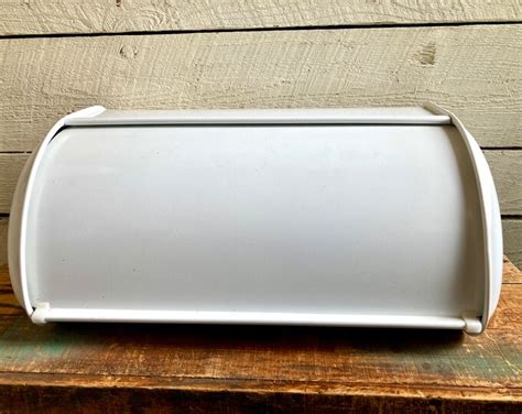 farmhouse curved top white metal bread box|Farmhouse Metal Bread Box .